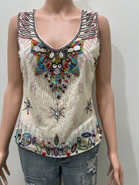 Y2K heavily beaded with shells Alberto Makali tank size S